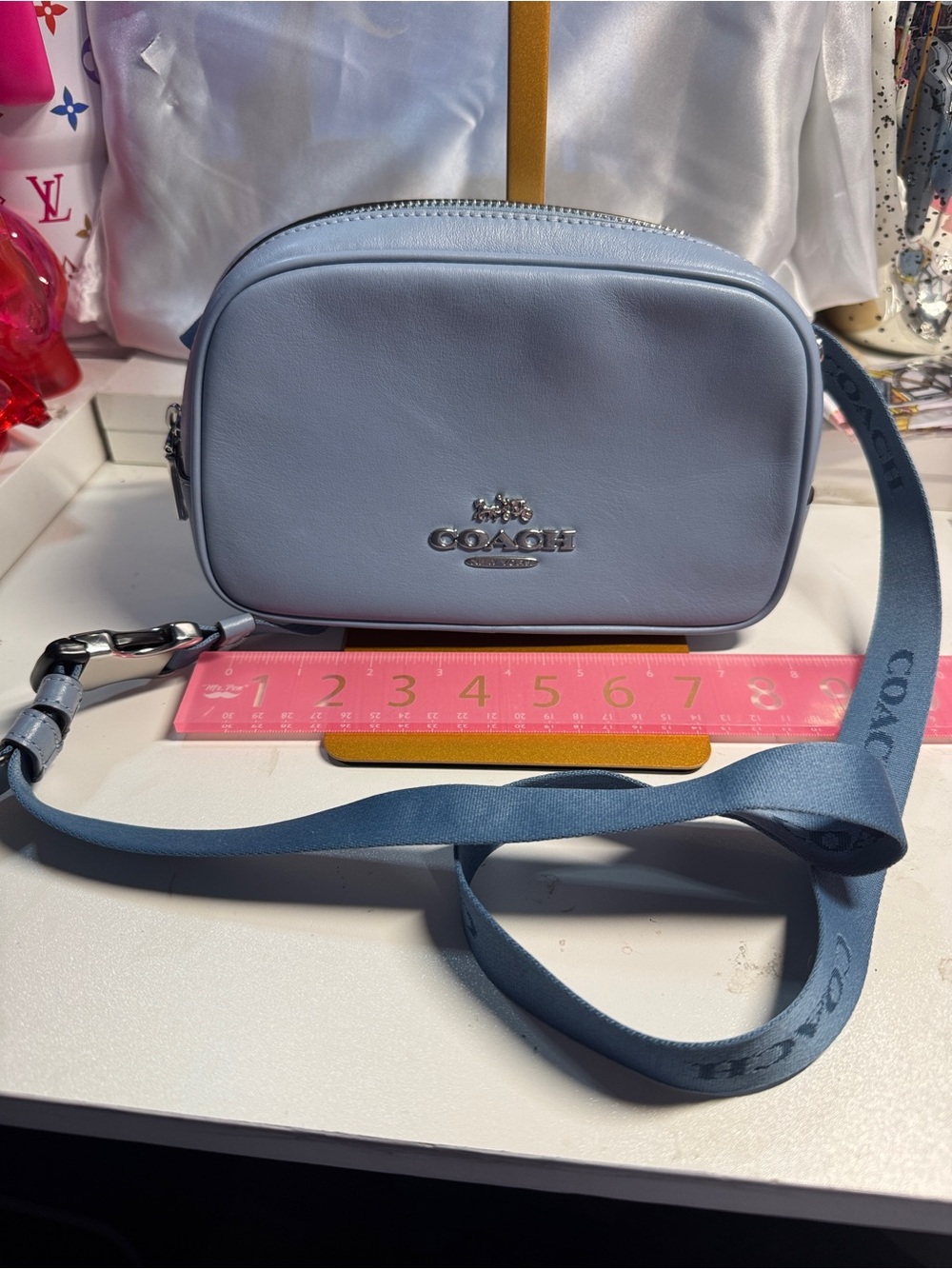 Coach Light Blue Pebble Leather Crossbody Camera Bag belt bag